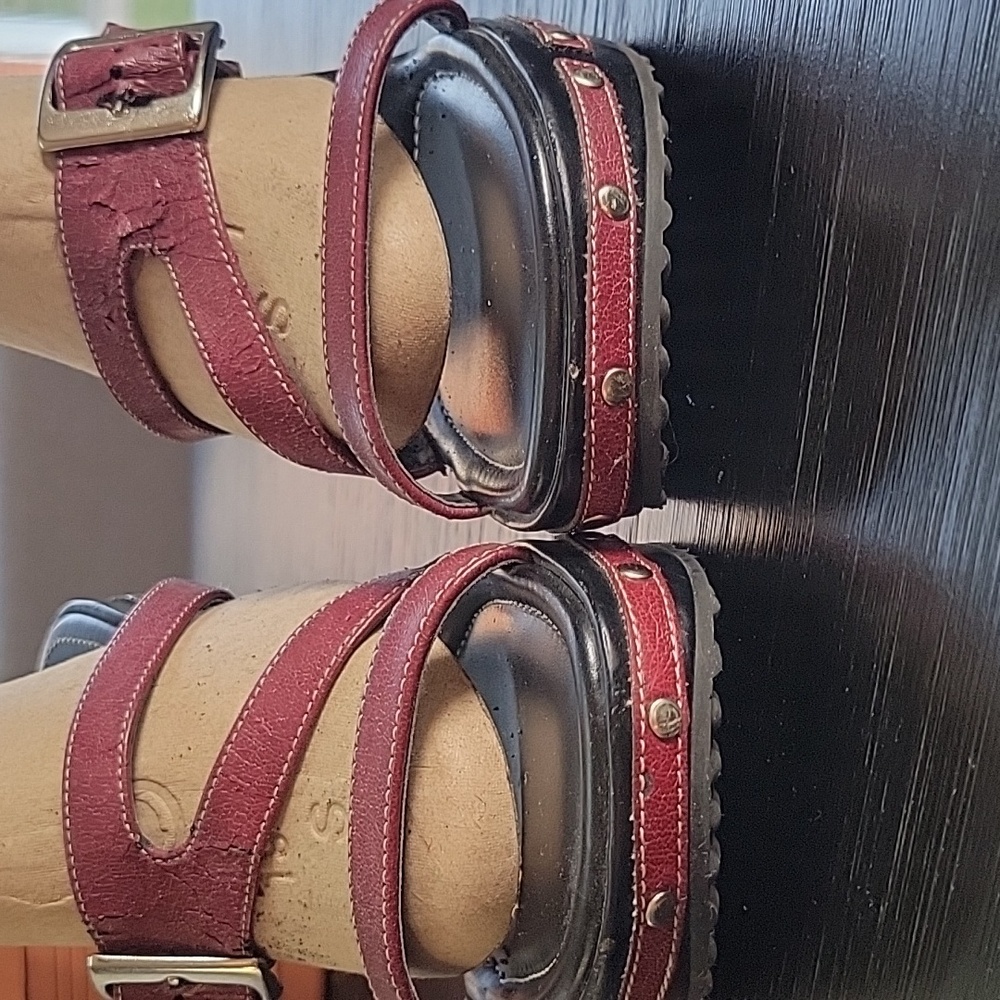 Harley-Davidson Wedge Sandals, Black/Burgandy, 7.5, Vintage - Picture 5 of 13